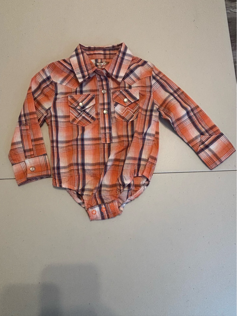 Wrangler Orange Plaid One-Piece Shirt Bodysuit